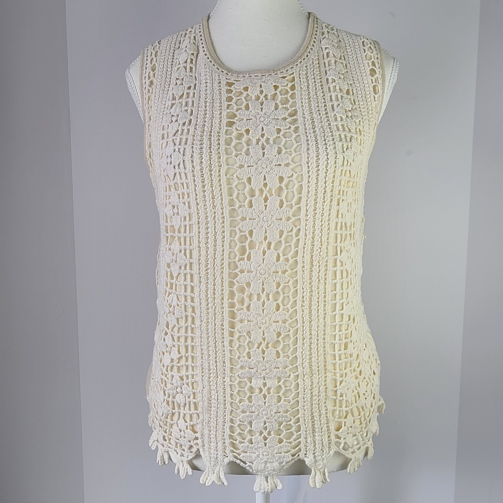 Lapis crochet lined boho blouse, Sz M  (PTP 18.5")